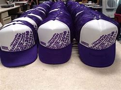 This is an image of a hat that has been screen printed with a logo