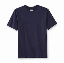 A navy blue shirt with a white logo on the front, an example of the many different shirts we have to offer